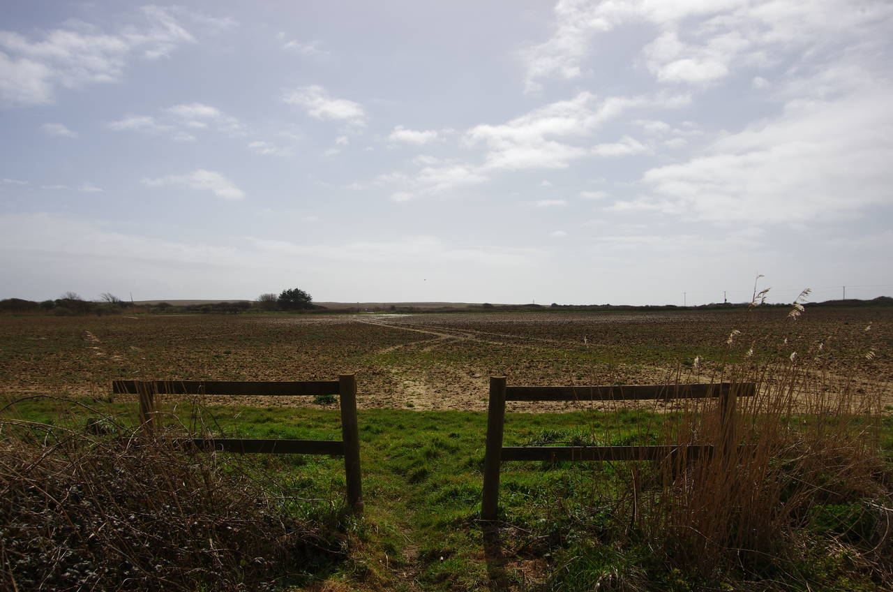 Path across ploughed field