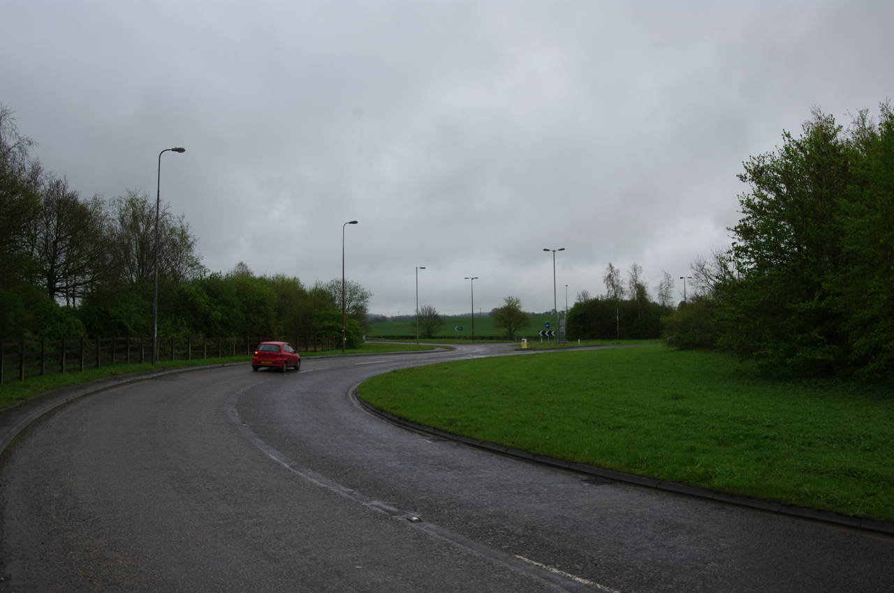 Large roundabout at the end of the B3047