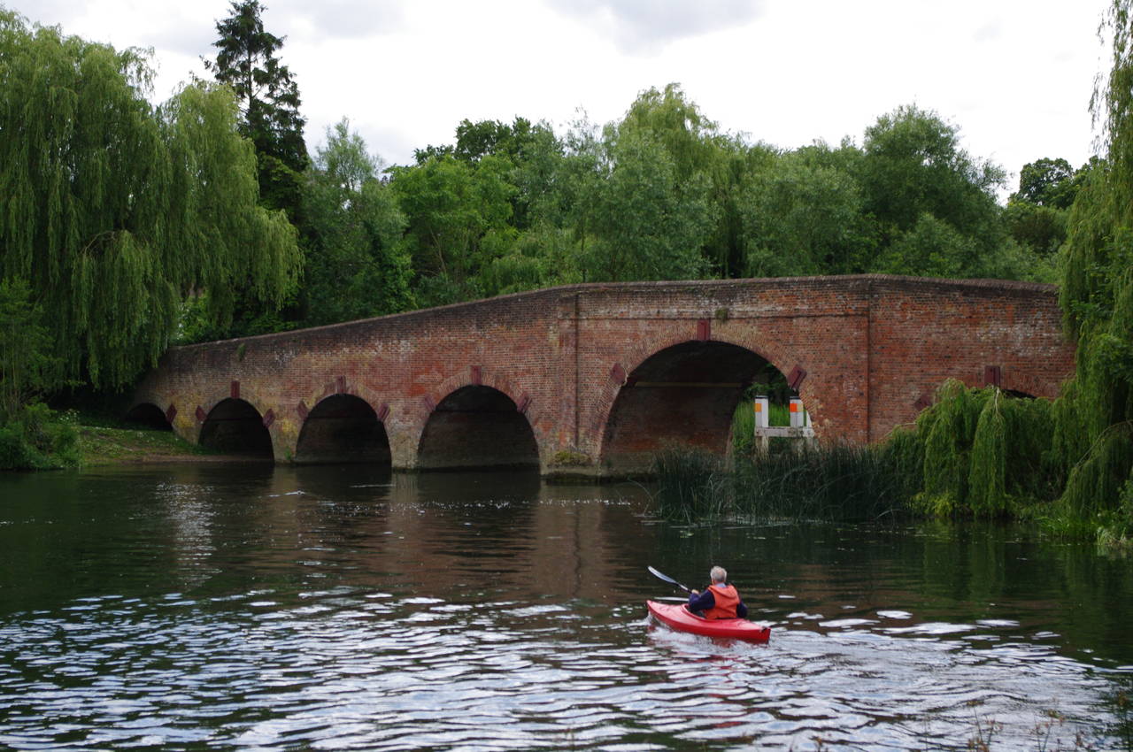 Rower downstream from Sonning Bridge