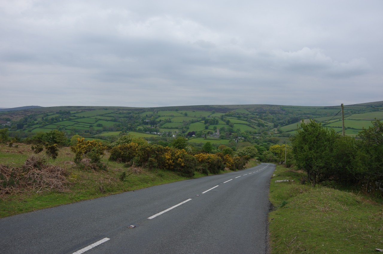 View back down the B3387 to Widecombe
